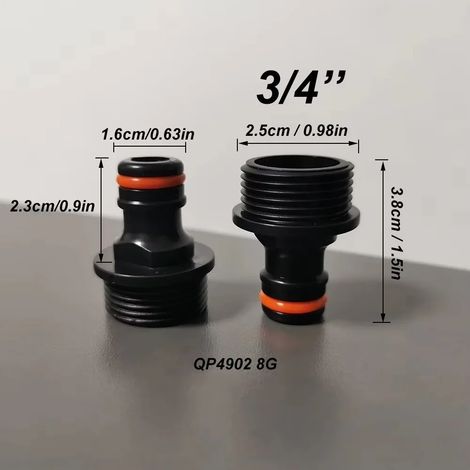 Raccord de robinet en laiton (25 mm - voir illustration) pour tuyau d'arrosage en plastique, filetage extérieur noir, insertion rapide. (1/5)
