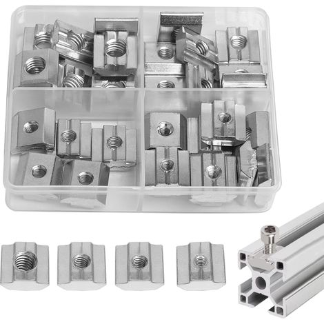 40 Pièces Écrous en T Coulissant M4 M5 M6 M8 Écrous à Rainure en T T-Fente Écrou de Tête de Marteau Ecrous en T Coulissant pour Fente D'extrusion de Profil en Aluminium Série 30 (1/5)