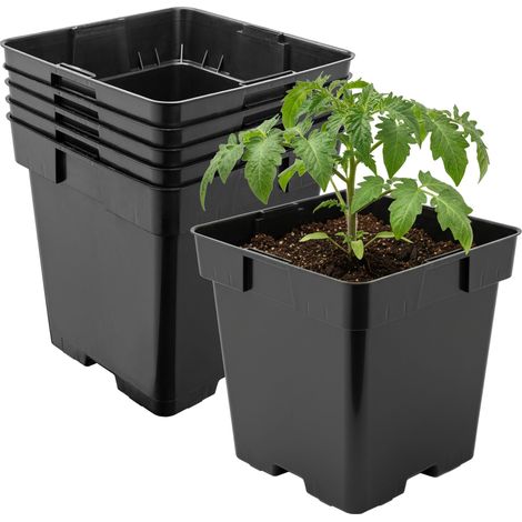 Garronda Pflanztopf Kunststoff 16 x 16 x 16 cm (3L) 5er Set eckig mit Drainagelöchern Blumentopf robust Pflanzentopf für Garten Gewächshaus Balkon Anzucht Innen Außenbereich Schwarz GD-0199