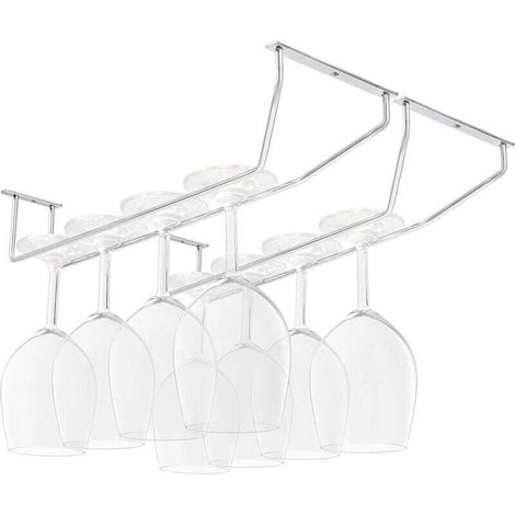 Lot de 2 Porte Verres Suspendus - Acier Chromé - Avec Vis et Chevilles - Support Verre a Pied Suspendu de 34 x 11 cm - Rangement Verre a Pied pour Bar et Cuisine
