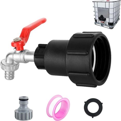 1000-Liter-IBC-Tankhahn S60X6 mit 1/2"-Schlauchanschluss, Tankadapter aus Aluminiumlegierung, Gartenhahn mit Kunststoffadapter