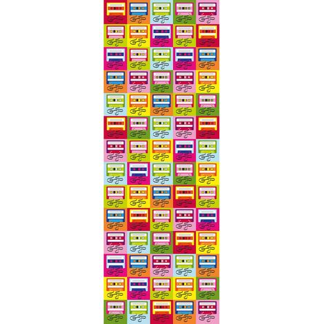 Papier peint panoramique rétro multicolore | Tapisserie panoramique pour chambre d'ado | Papier peint panoramique original à motif cassette - 280 x 100 cm (1 pièce) (1/2)