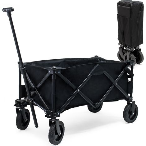 Wiltec Faltbarer Bollerwagen mit Schutzhülle, Faltbollerwagen mit Kunststoffrädern und Handgriff, Klappbollerwagen offroad geeignet