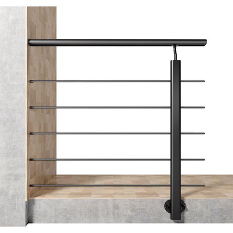 Garde-corps aluminium noir mat 1m, avec 5 traverses et 1 main courante, pose latérale contre le mur, en kit complet