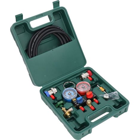 Klimaanlagen-Manometer-Set Mini-Verteiler für R22, R134a und R1234yf Kältemittel im Kfz-Bereich mit Schlauchadapter (1/5)