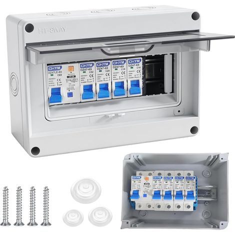 Coffret Electrique Etanche, Tableau Electrique avec Disjoncteur, Boite multiprise IP65 pour Caravanes/Garages/Ateliers/Villas, Bornier Electrique avec Disjoncteur 63A CA 2x16A + 20A + 32A (1/5)