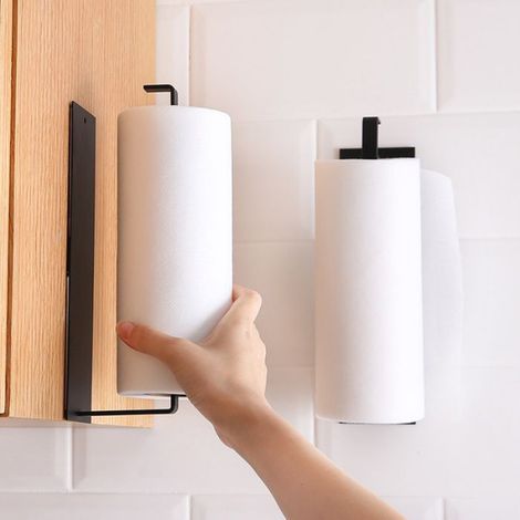 Porte-essuie-tout - - Lot de 2 - Acier inoxydable - Noir mat et blanc - Installation facile (1/4)