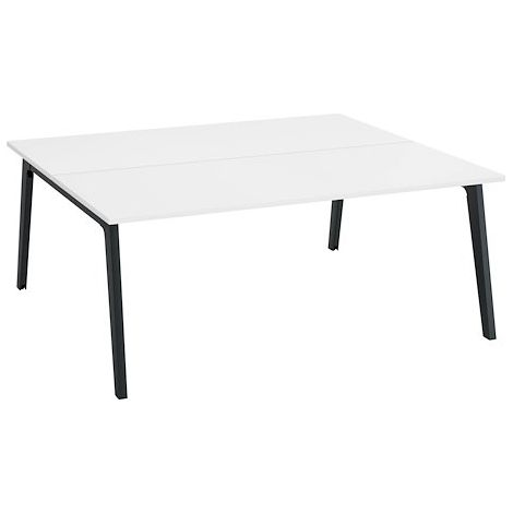 Pôle de 2 bureaux Exprim blanc + goulotte L 180 cm - piètement anthracite - Maxiburo