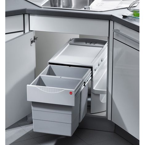 Poubelle d'angle encastrable tri sélectif 2 bacs 40L (20+20) Hailo Rondo Comfort (1/5)
