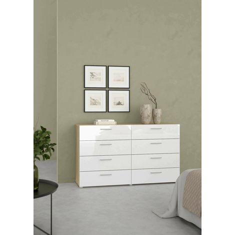 Dmora - Aparador Phethai, Bufé de salón, Aparador de salón, Despensa de cocina, 140x40 h82 cm, Roble y Blanco brillante (1/5)
