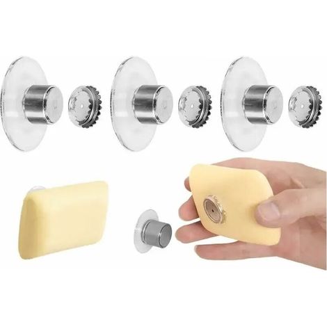 Lot De 3 Porte Savon Aimanté Ventouse, Porte Savon Muraldouche sans Perçage, Aimant Savon Solide, Porte-Savon Douche Aimanté Magique sans Perçage - pour Salle De Bain Evier Baignoire Cuisine (1/5)