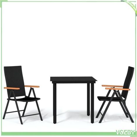 Ensemble à manger de jardin - FAFEICY - 3099113 - Noir - Table 80x80x74 cm - Dossiers inclinables 7 positions (1/5)