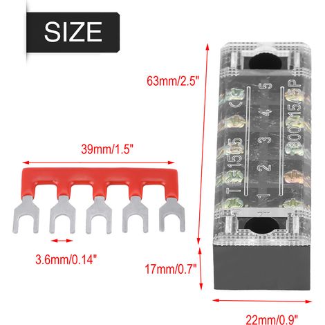 Satz mit 5 zweireihigen Schraubklemmen, 5 Positionen, 600 V 15 A + 10 vorisolierte Klemmenblöcke (1/5)