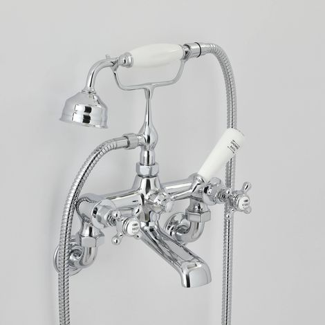 Milano Elizabeth Wall Mounted Bath Shower Mixer Tap - Chrome & White (Crosshead Handles) (1/5)