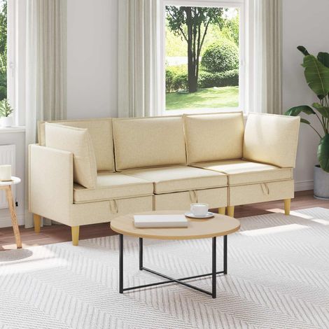 vidaXL Modular Sofa Set mit Stauraum 3 pcs Creme Stoff (1/5)