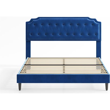 Upholstered Bed Frame with Cozy Button Tufted Headboard & Adjustable Height, Wood Slat Support CHELSEY DOUBLE BLUE (1/5)