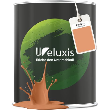 Wandfarbe Orange Gelb Matt Innenfarbe – Deckkraft Klasse 1, VOC-frei, Ohne Grundierung, Tropfarm – Wohnzimmer & Schlafzimmer – 1L – Veluxis (Desert Peach)