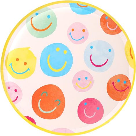 10 Assiettes en Papier Happy Face, Assiettes de Fête Smiley, Vaisselle Jetable Colorée, Recyclable, 1er Anniversaire, Baby Shower, BBQ, 25 cm (1/5)