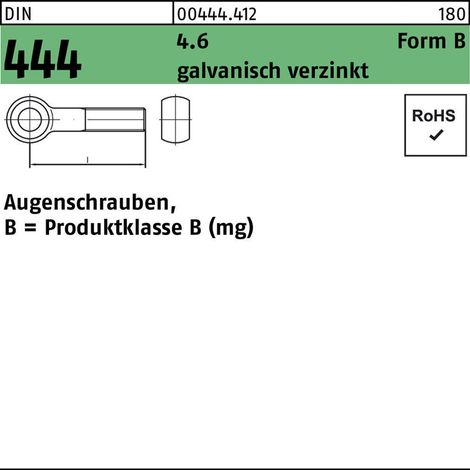 DIN 444 Form B Augenschraube M10x90 Stahl 4.6 galvanisch verzinkt 25 Stk (1/2)
