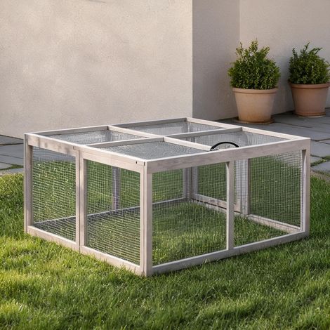 Clapier extérieur pliable en bois avec toit ouvrant gris 110 x (1/5)