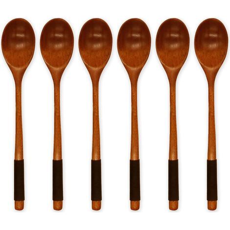 Set mit 6 japanischen Holzlöffeln – 23 cm lang mit langem Griff – Multifunktionale Küchenutensilien – Geeignet für Suppen, Desserts, Honig, Tee und orientalische Gerichte (1/5)