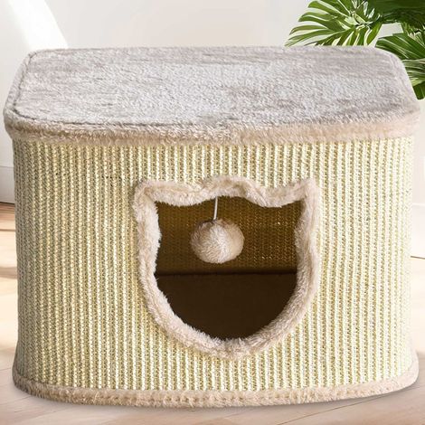 Maison pour chats avec griffoirs en sisal beige 40x40x27cm (1/5)