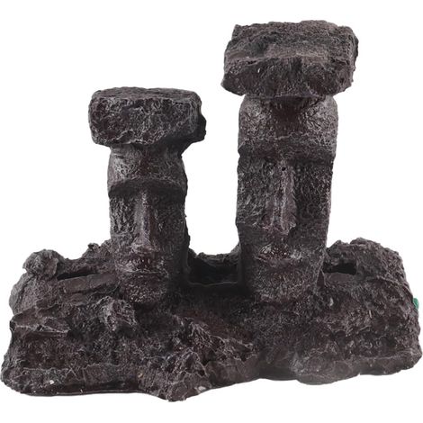 Décoration d'aquarium en pierre à air de petite taille – Statue moaï grise de l'île de Pâques, cache à poisson et ornement d'aquarium (1/5)