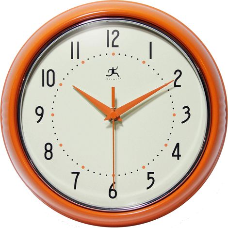 Horloge Murale rétro 22,9 cm silencieuse sans tic-tac pour Cuisine, Salle à Manger, Mouvement à Quartz, Horloge Murale rétro décorative (Orange) (1/5)