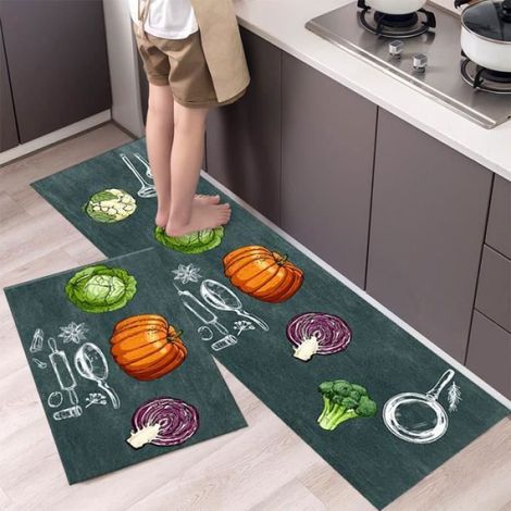 P-2pcs Tapis de Cuisine Maison Antiderapant Devant Evier Lavable Tapis de Bain Décoration-40x60cm+40x120cm Multico TAPIS DE CUISINE