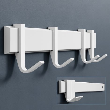 doporro Wandgarderobe mit 4 verschiebbaren Haken, Aluminium Hakenleiste selbstklebend, stabile Wandhaken ohne Bohren, Kleiderhaken für Jacken & Taschen, Flur, Bad, Schlafzimmer, Matt Weiß (1/5)