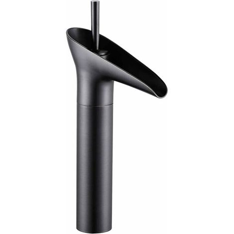 Robinet de lavabo de salle de bain, robinet style cascade, mitigeur rétro noir à poignée unique, eau chaude et froide réglable, en laiton, finition émaillée cuite multicouche.