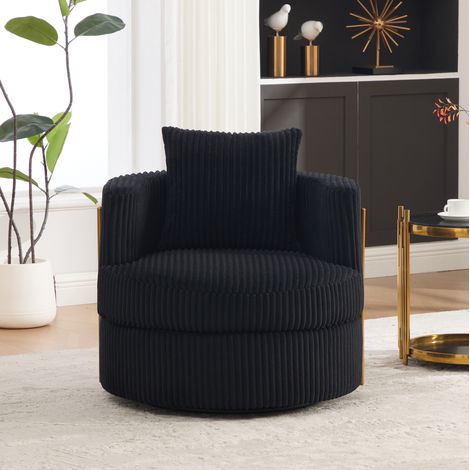 Drehsessel 360° 76/79/78 cm in Schwarz aus Cord mit Stauraum (1/5)