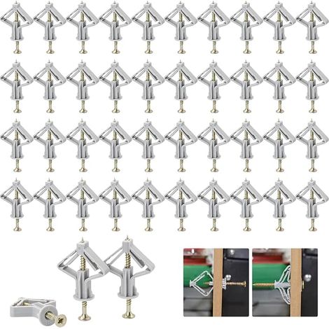 60 Unidades de Tacos de Mariposa Huecos con Tornillos para Pladur, Yeso y Tablero de Fibra - Fijaciones Fiables para Bloque Hueco, Hormigón, Madera y Otros Materiales (1/5)
