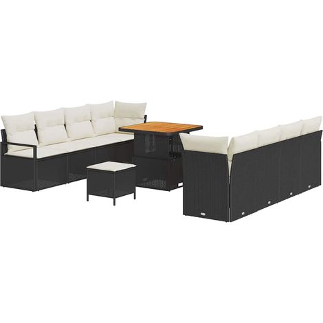 Maison Exclusive - Conjunto de sofás de jardín 11 pcs Negro ratán