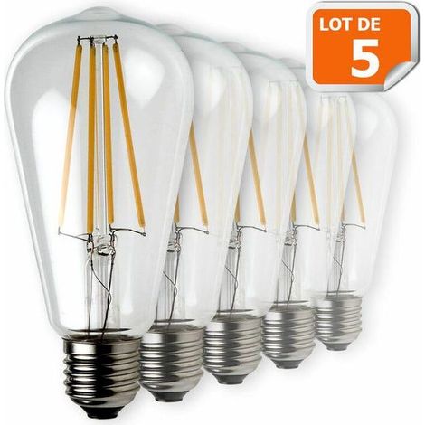 Set mit 5 LED-Filamentlampen, St64 Edison-Tropfenform, 7 Watt (entspricht 52 Watt), E27-Sockel (1/5)