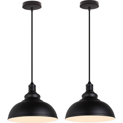 (2PCS)Suspension Luminaire Rétro Vintage Lustre D'Intérieur Abat-Jour En Métal Douille E27 Pour Bar, Grange, Café, Loft, Noir (1/5)