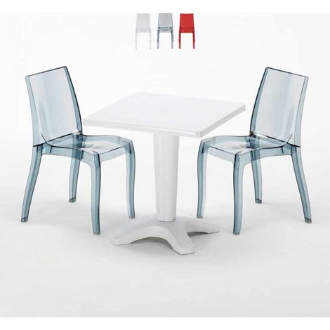 Table Carrée Blanche 70x70cm Avec 2 Chaises Colorées Grand Soleil Set Bar Café Cristal Light Terrace - Noir Anthracite Transparent (1/5)
