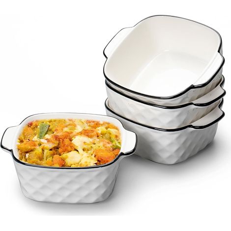 Lot de 4 plats de cuisson en céramique, plats pour four, 400 ml petit plat de cuisson pour friteuse à air, ustensiles de cuisson en céramique avec poignées, petit four, cocotte, petit pour lasagnes (1/5)