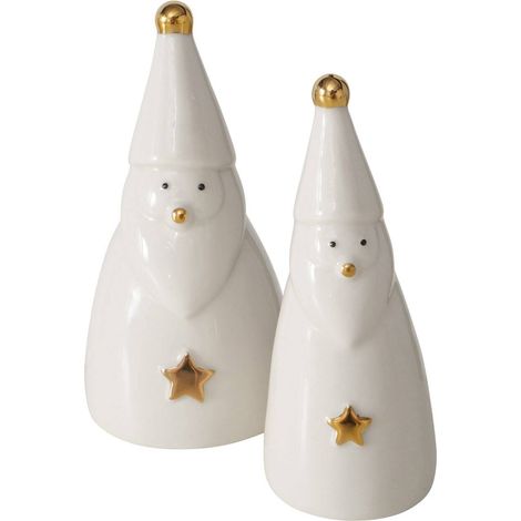 Dekofiguren aus Porzellan, weiße Weihnachtsmänner, 2er-Set (1/5)
