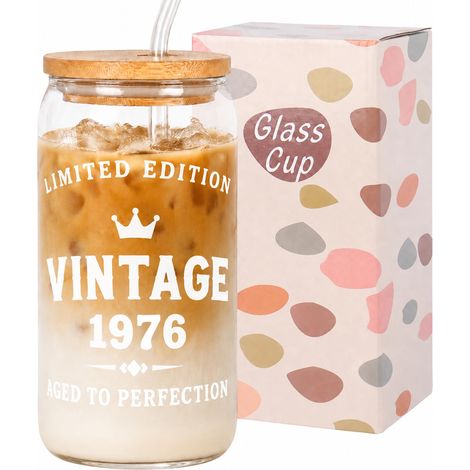 Cadeau d'anniversaire 50 ans pour femme Vintage 1976 Gobelets en verre 473 ml (1/5)