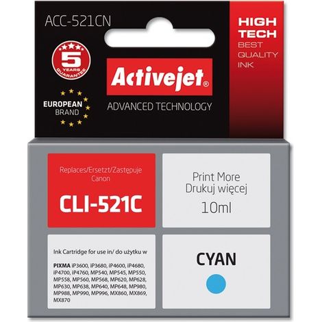 Cartouche d'encre Activejet ACC-521CN (remplace Canon CLI-521C Supreme 10 ml cyan) (1/2)