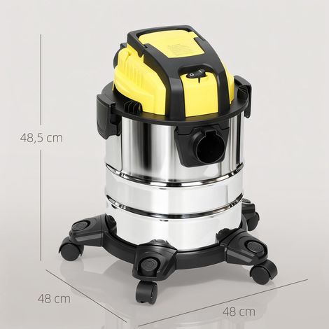 Aspirateur eau et poussière 3 en 1 1200 W avec fonction souffleur, tuyau de 2 m, cuve en acier inoxydable de 20 L, jaune (1/5)