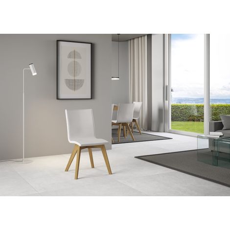 Sedia 52x52x87 cm Trudy gambe quercia in Similpelle Bianco (1/3)