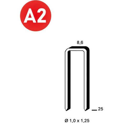 3 100 Agrafes H-25 - Inox A2 - 8.6x25x1x1.25 mm - D-Work