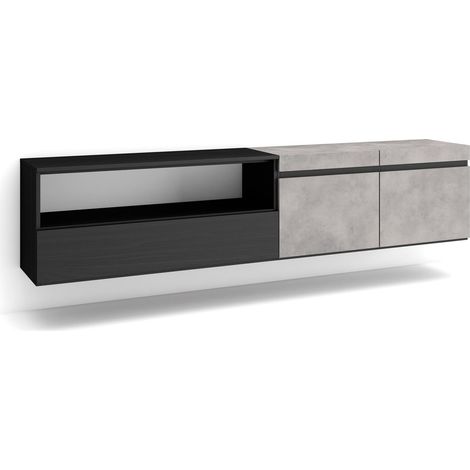 Skraut Home - Mueble TV, Televisión, Muebles de salón, almacenaje, 200x45x35cm, Para TV hasta 80", Colgado, Suspendido, Estilo Moderno, Gris Cemento (1/5)