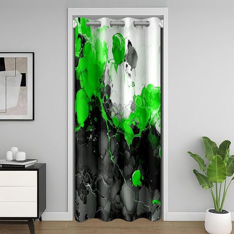 Rideau de Porte Art Abstrait,Rideau Occultant Vert,Rideaux de Placard Art Fluide d'encre de Texture de Marbre Ombre,Rideaux Occultant Marbrage Noir Gradient 86 x 203 cm - 86L X 203H cm (1 Panneaux) (1/5)