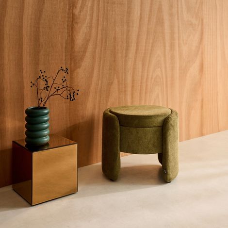 Tabouret coffre contemporain tissu kaki. L 53 x P 43 x H 45cm - Kalo