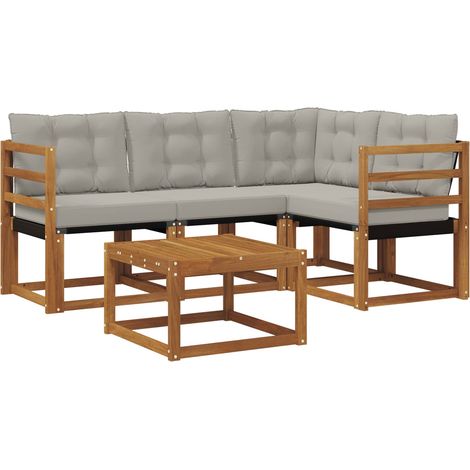 vidaXL Outdoor Sofa Set with Cushion 5 pcs Natural and Light Grey
