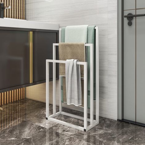 Porte-Serviettes en métal Blanc à 3 Niveaux - 3 Barres autoportantes - Étagère de séchage - Barre de Rangement pour Serviettes de Salle de Bain - Rangement pour Salle de Bain, essuie-Mains, (1/5)