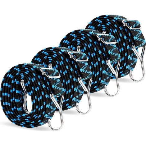 Tendeurs Elastique avec Crochets,Tendeur Elastique Réglables Pack 4 Sandow Elastique 2M Tendeur Plat pour Vélo Bache Piscine Tente,Bleu. (1/5)